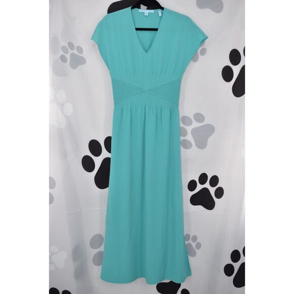 Draper James Short Flutter Sleeve Smocked Waist V Neck Maxi Dress Mint XSmall - Picture 2 of 9